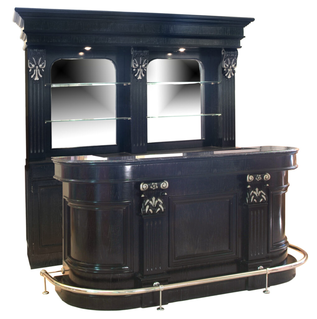 Bar 246MOD - 7 ft Black Oak Wood & Marble Top Home Bar