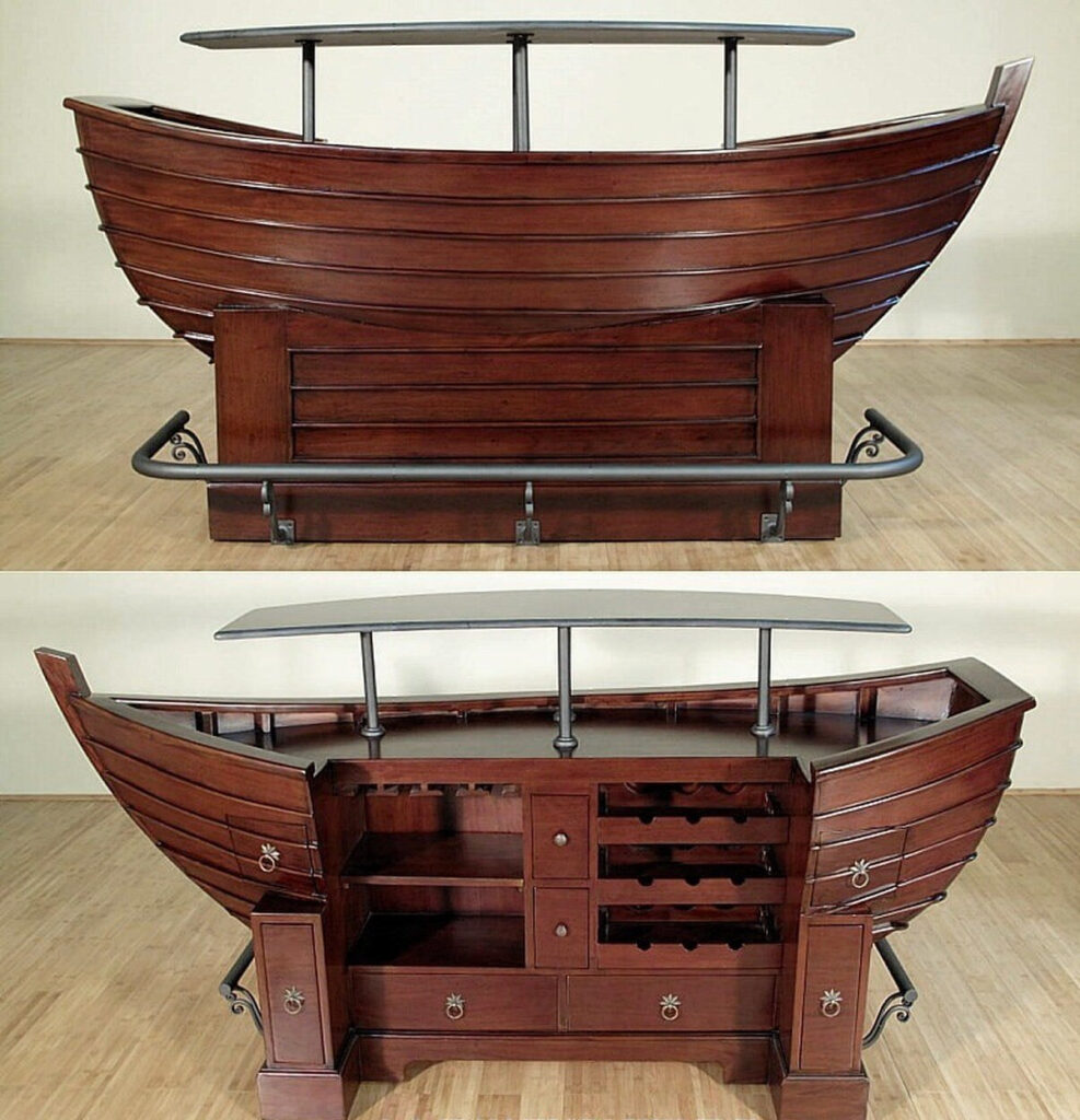 Rare Mahogany Pirate Ship Boat Cocktail Bar - WNL56