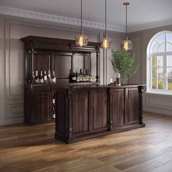 Dark Walnut Home Bar Set Featuring Deep Brown Panels & Columns – Bar WNL188