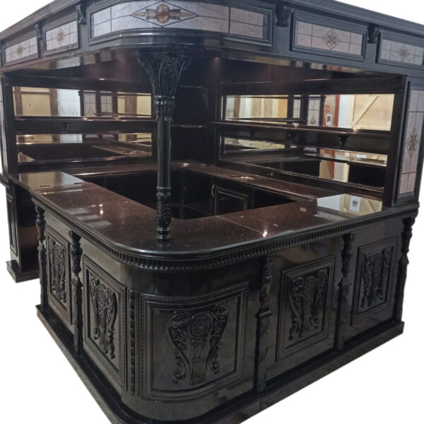 Luxury Black Canopy Bar with Granite Surface & Hand-Carved Woodwork – Bar WNL177