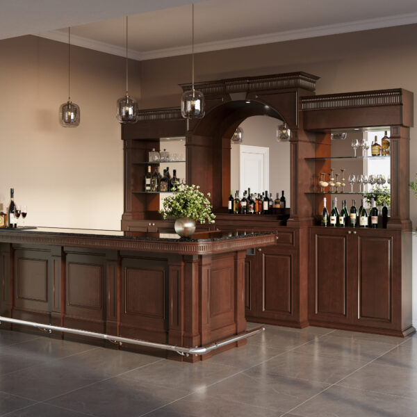 Executive Dark Wood Bar & Hutch Featuring Italian Black Galaxy Marble – Bar WNL190
