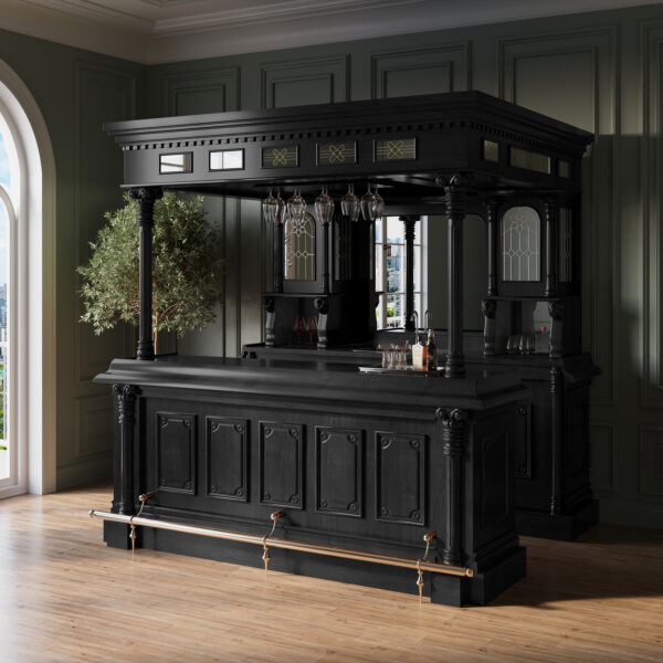 Luxurious Stunning Black Bar Featuring a Canopy and Decorative Glass Inlays – Bar WNL199