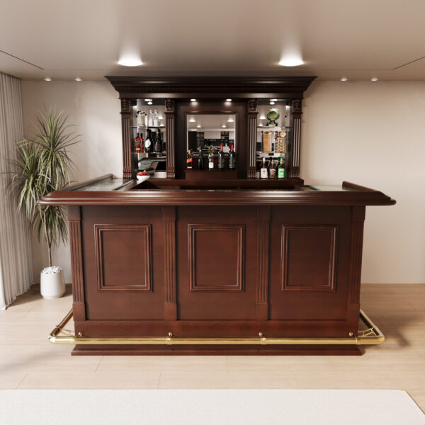 Traditional Dark Cherry Finish Bar Boasting Elegant Paneled Construction – Bar WNL193